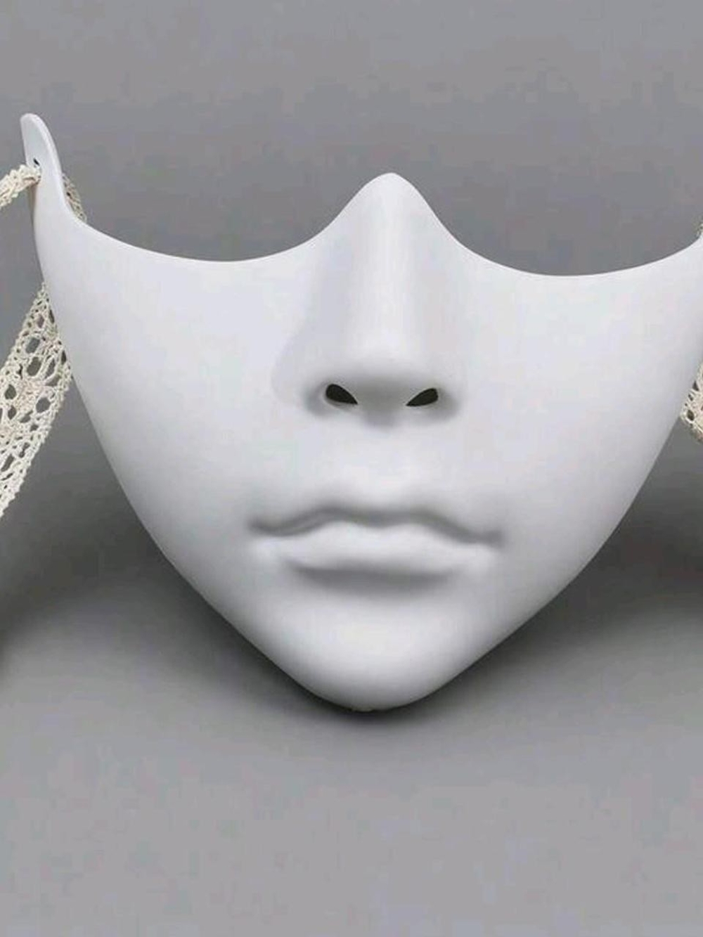 White Half-Face Masquerade Mask with Lace Ties